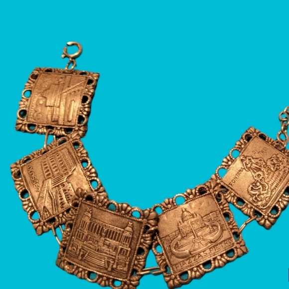 1950s Rome Italy Panel Charm Bracelet Trevi Fountain, St. Peters Square, Colosse - Picture 4 of 6